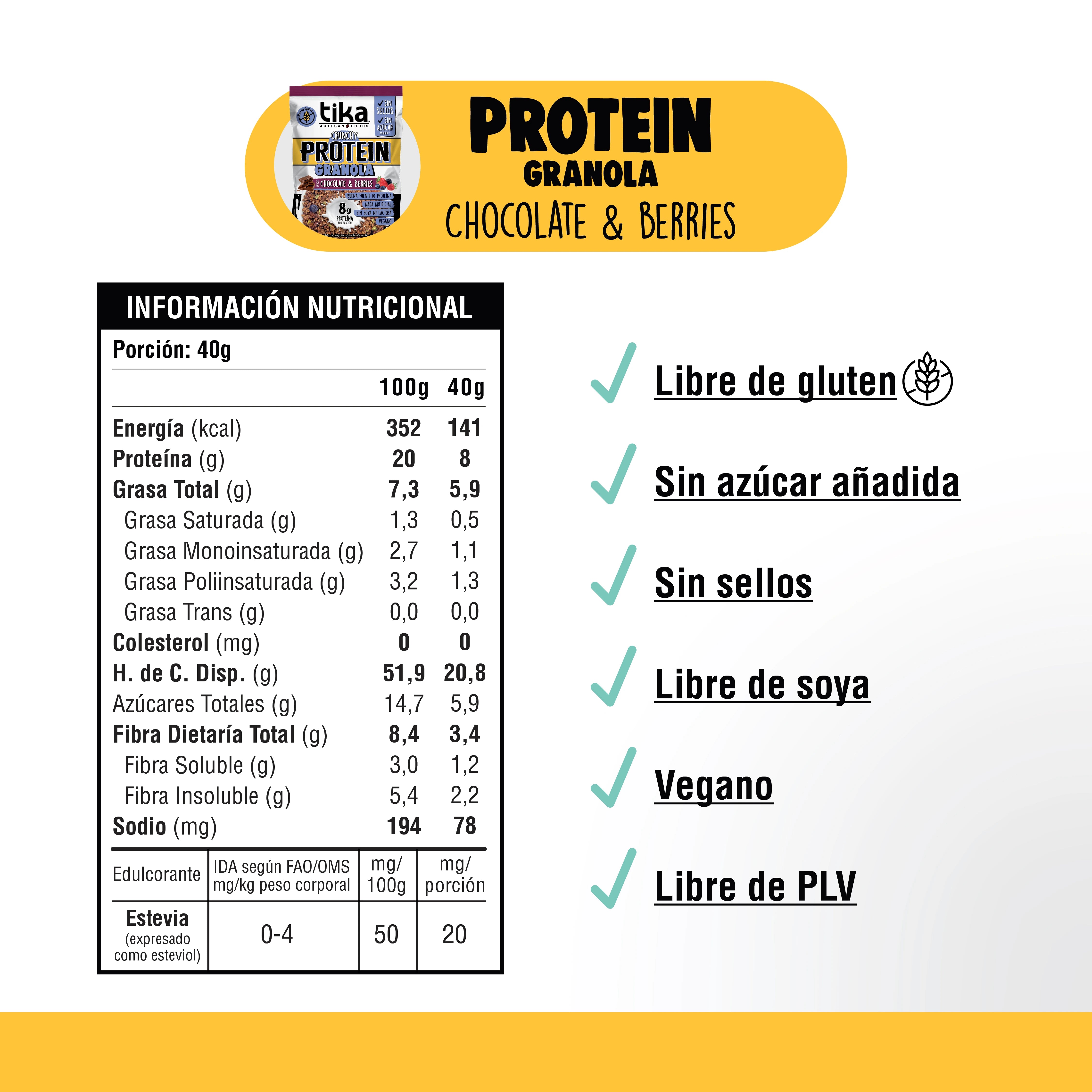 tika-protein-granola-crunchy-chocolate-berries-40g-18-colaciones image 3