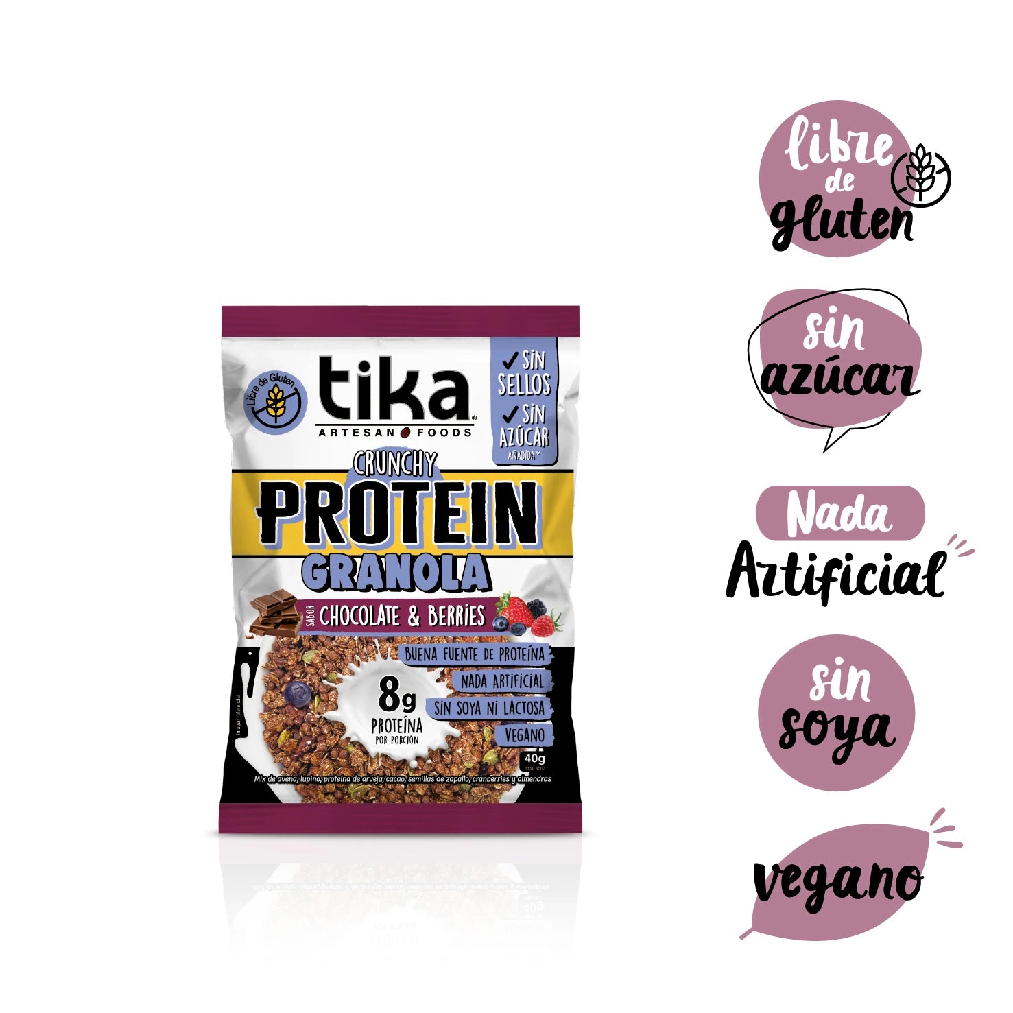 tika-protein-granola-crunchy-chocolate-berries-40g-18-colaciones image 2