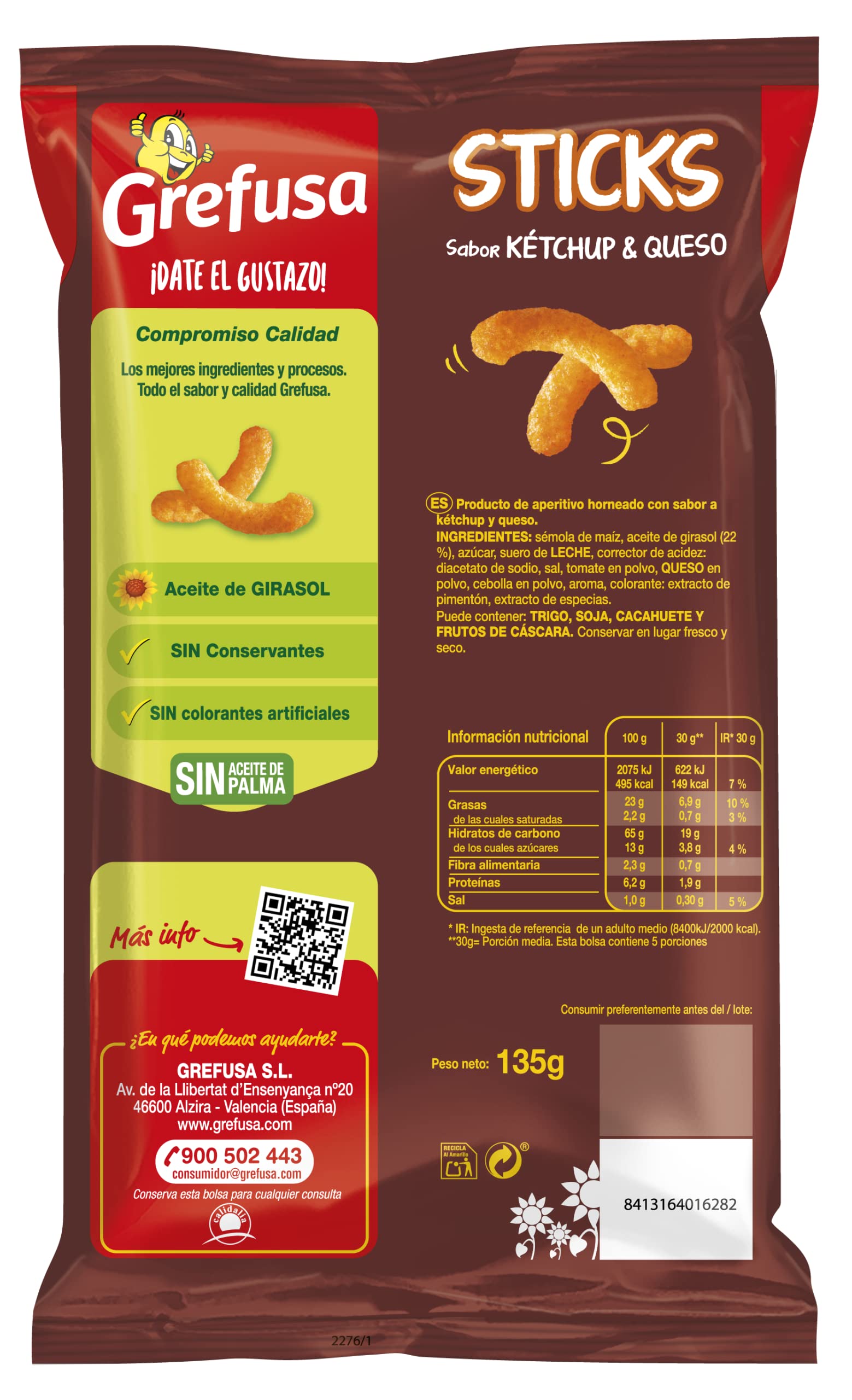 grefusa-sticks-sabor-ketchup-y-queso-135g-snack-de-s-mola-de-ma-z-crujiente image 2