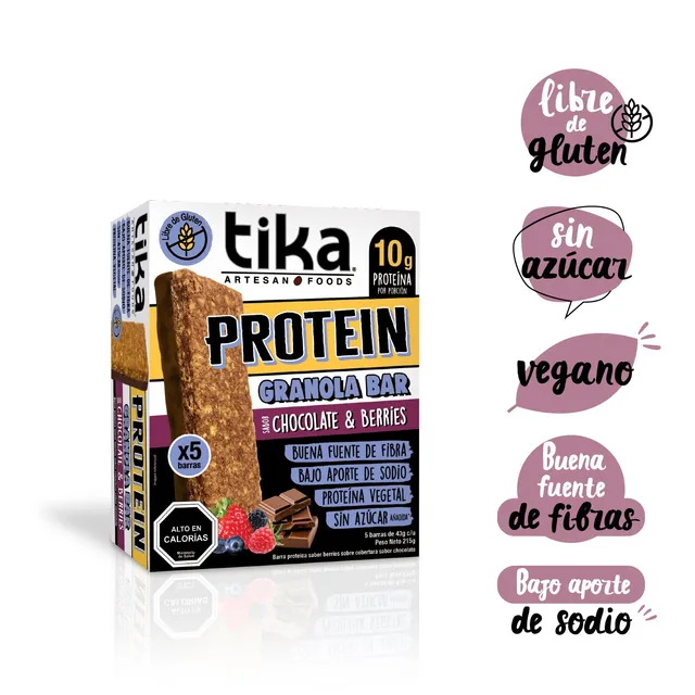 tika-protein-chocolate-berries-5-barritas-granola-215g image 1