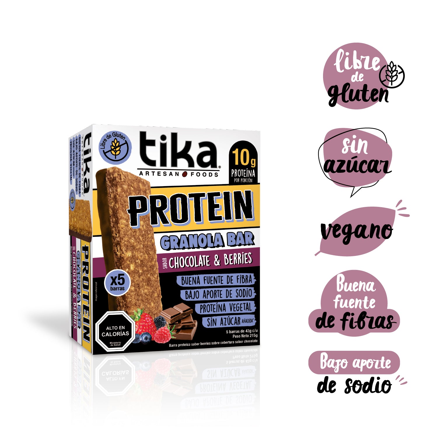 tika-protein-chocolate-berries-5-barritas-granola-215g image 1