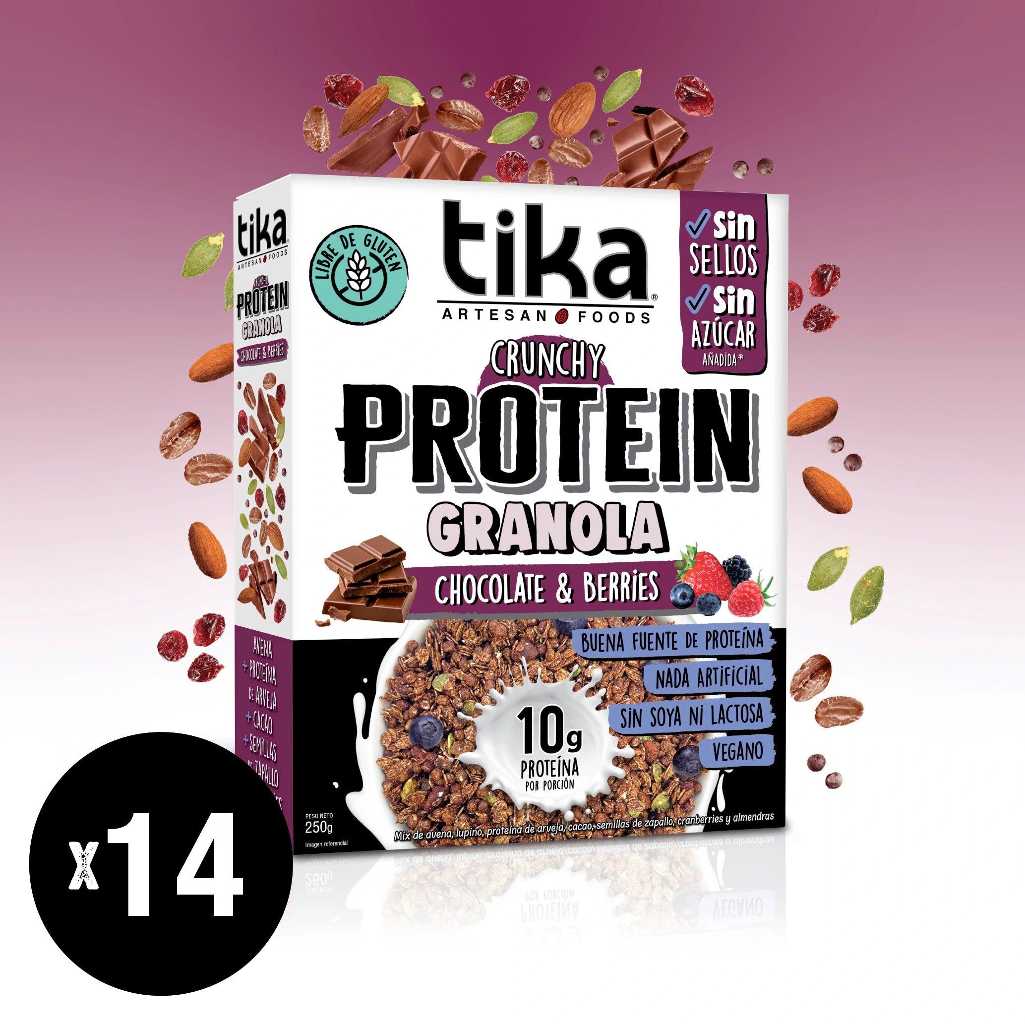 pack-14-tika-protein-granola-crunchy-chocolate-berries-250g image 1